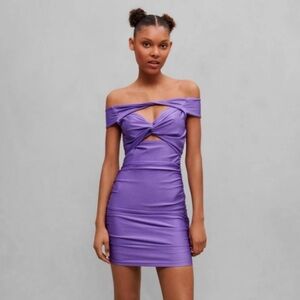 Maje Rastane Mini Dress Off the Shoulder Royal Purple Ruched Cut Out Cocktail L